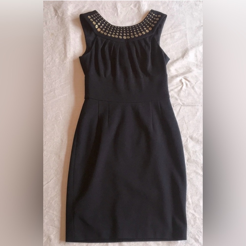 Trina Turk Little Black Dress with Gold Rivets on Collar Sleeveless size 6 - Picture 5 of 6